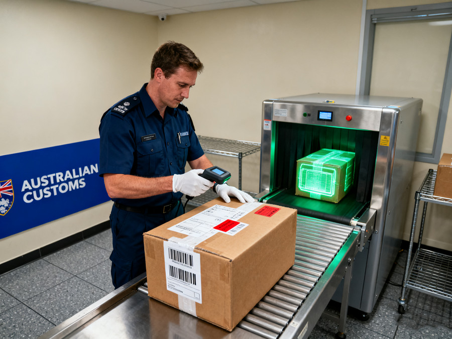 海關人員在對包裹進行檢查 海關人員在對包裹進行檢查